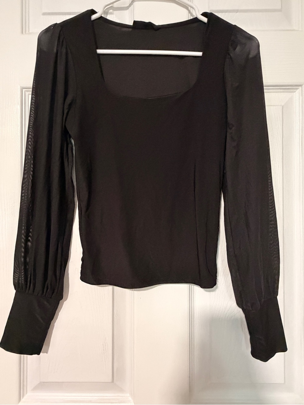 Long Sleeve Square Neck Black Women's Top